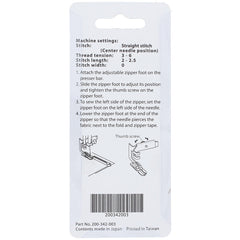 Zipper Foot, Low Shank, Janome #200342003 Zipper Foot, Low Shank, Janome #200342003