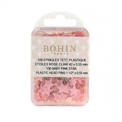 Bohin Plastic Head Pins 1-1/2in Light Pink Star 100ct Bohin Plastic Head Pins 1-1/2in Light Pink Star 100ct