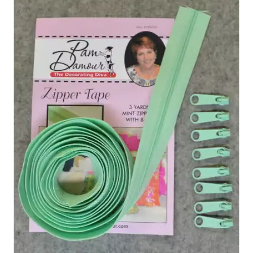 3 Yards of Reversible Coil Zipper Tape with 8 Slides - Mint - Zippers 3 Yards of Reversible Coil Zipper Tape with 8 Slides - Mint - Zippers