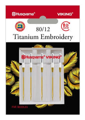 HUSQVARNA® VIKING® Titanium Embroidery Needles Size 80/12 5-Pack HUSQVARNA® VIKING® Titanium Embroidery Needles Size 80/12 5-Pack