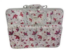Tutto Large Embroidery Project Bag Rose Gray with Pink Daisies Gray Trim Tutto Large Embroidery Project Bag Rose Gray with Pink Daisies Gray Trim