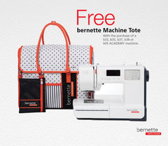 Free! Bernette Machine Tote with the purchase of a b33, b35, b37, b38, or b05 Academy machine. Free! Bernette Machine Tote with the purchase of a b33, b35, b37, b38, or b05 Academy machine.