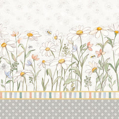 Clothworks Daisy Field - Double Border White Clothworks Daisy Field - Double Border White