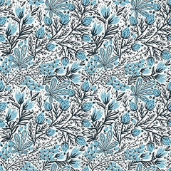 Whimsy-Blue Black and White Foliage (Sold By 1/2 Meter) Whimsy-Blue Black and White Foliage (Sold By 1/2 Meter)