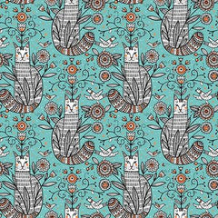 Whimsy - Cats Teal Yardage (Sold By 1/2 Meter) Whimsy - Cats Teal Yardage (Sold By 1/2 Meter)
