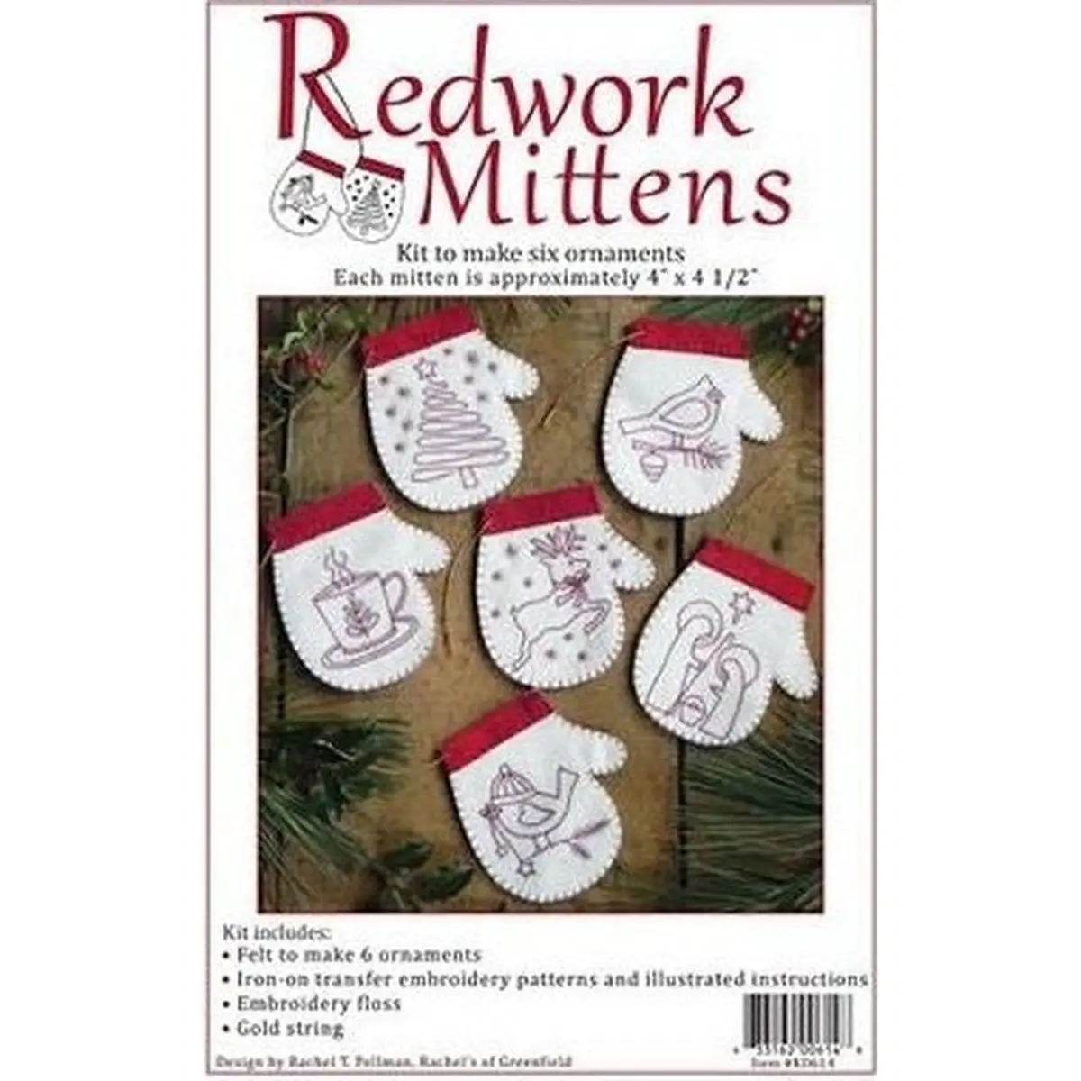 Redwork Mittens Ornament Kit Redwork Mittens Ornament Kit