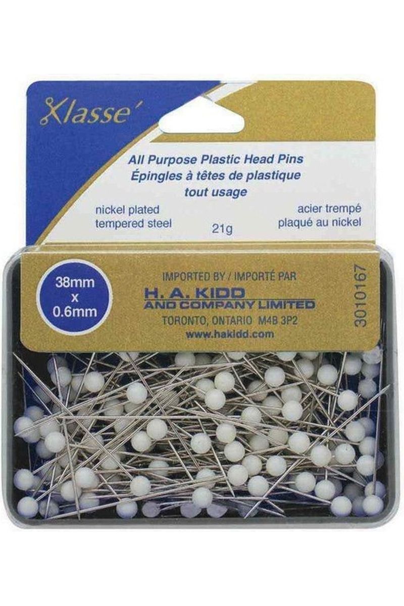 KLASSE´ All Purpose Plastic Head Pins White 170pcs - 38mm 11?2? KLASSE´ All Purpose Plastic Head Pins White 170pcs - 38mm 11?2?