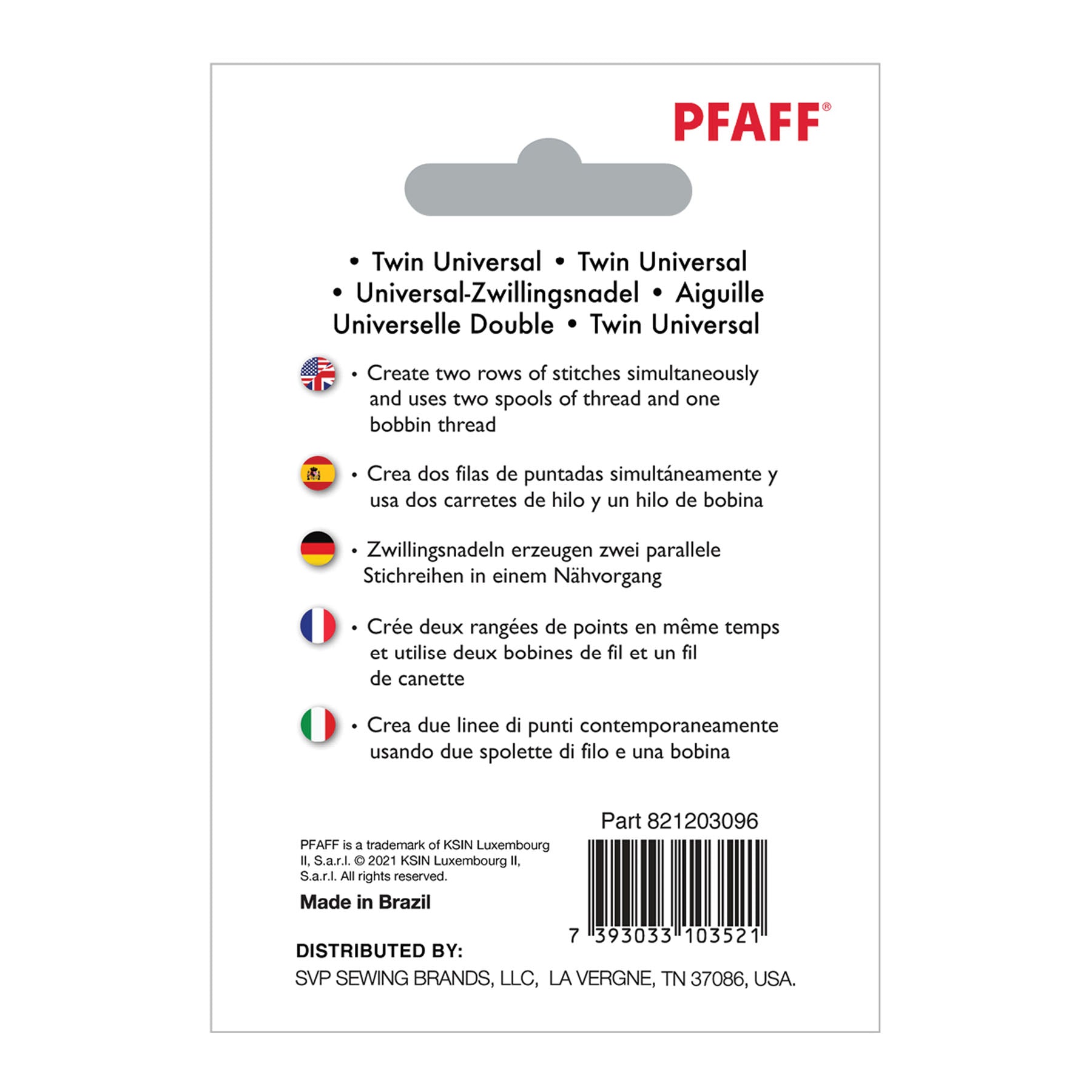 PFAFF® Twin Universal 2.5mm Needle Size 80/12