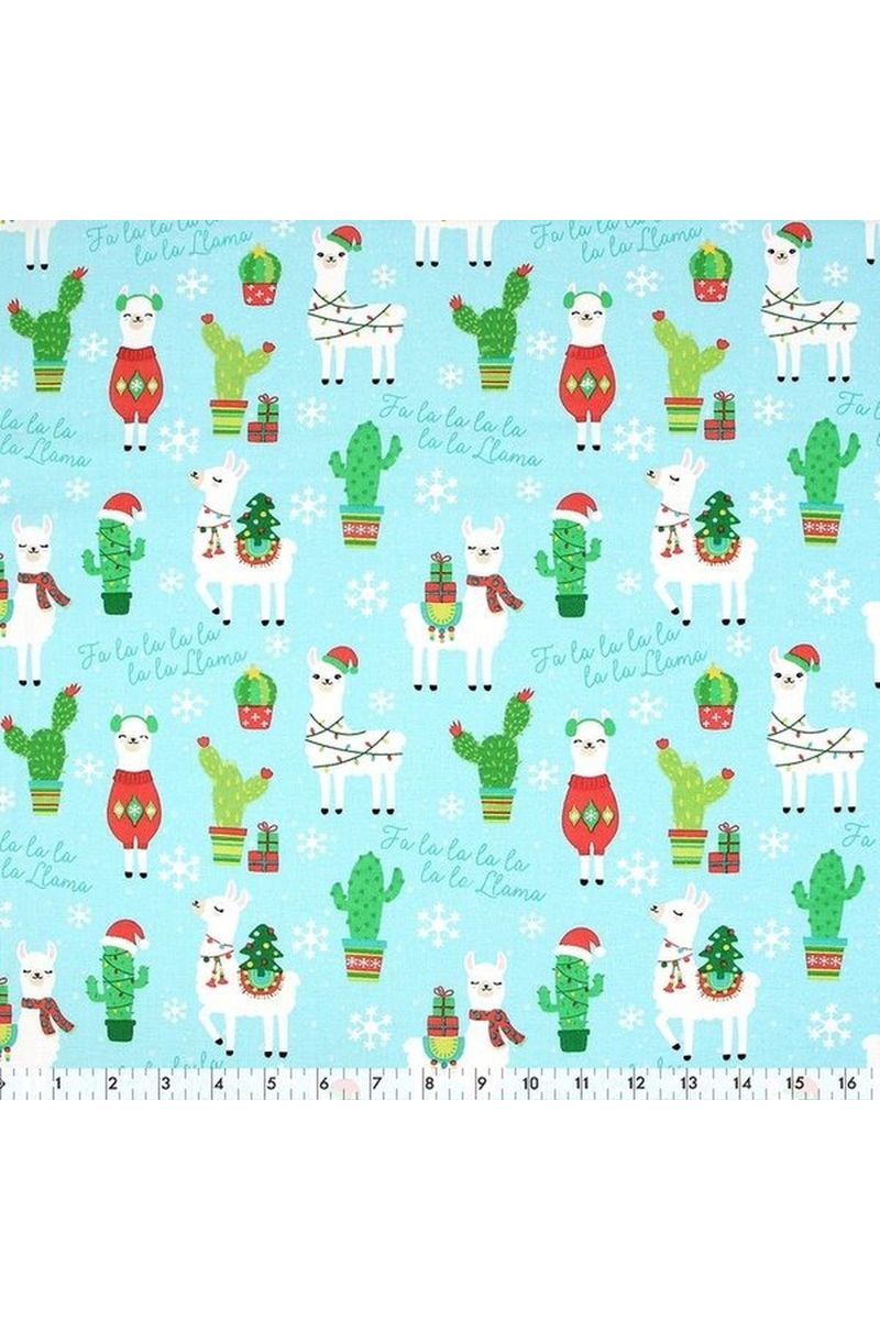 Fabric, "Fa la la" Christmas Llamas, Print