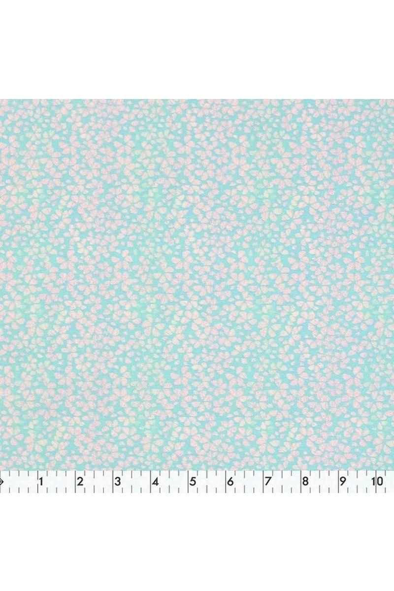 Fabric Creatoins Turquoise with White Crystal Mosaic Flowers by the half meter