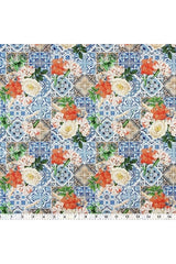 Blue Mosaic Tiles with Flower Bunches