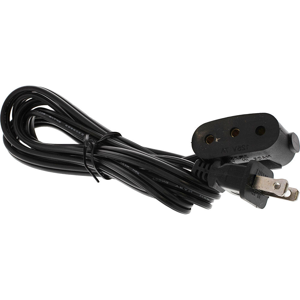 Black power cord with plug on a white background