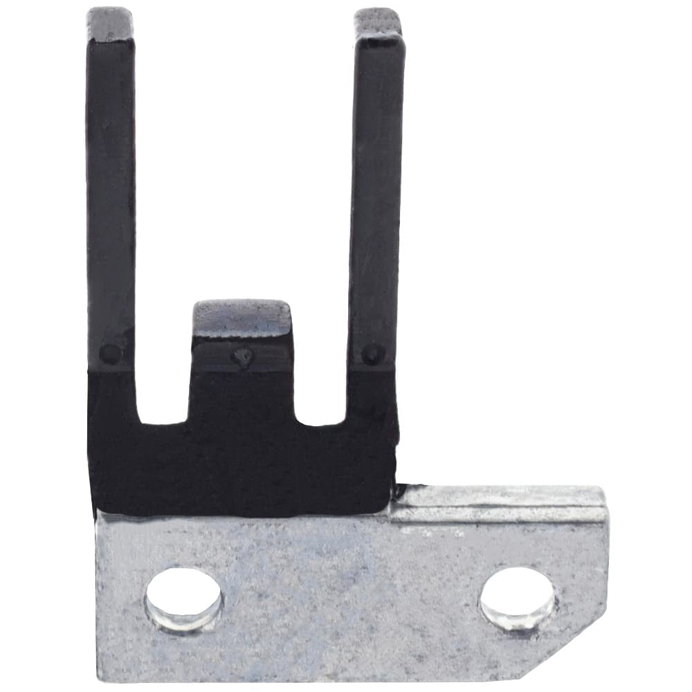 Metal bracket with black rubber bumper on a white background