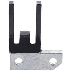 Metal bracket with black rubber bumper on a white background