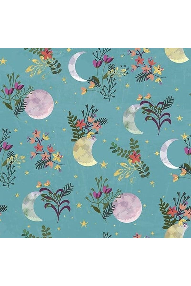 Fabric, Moonlight Florals - 18708-Turquoise