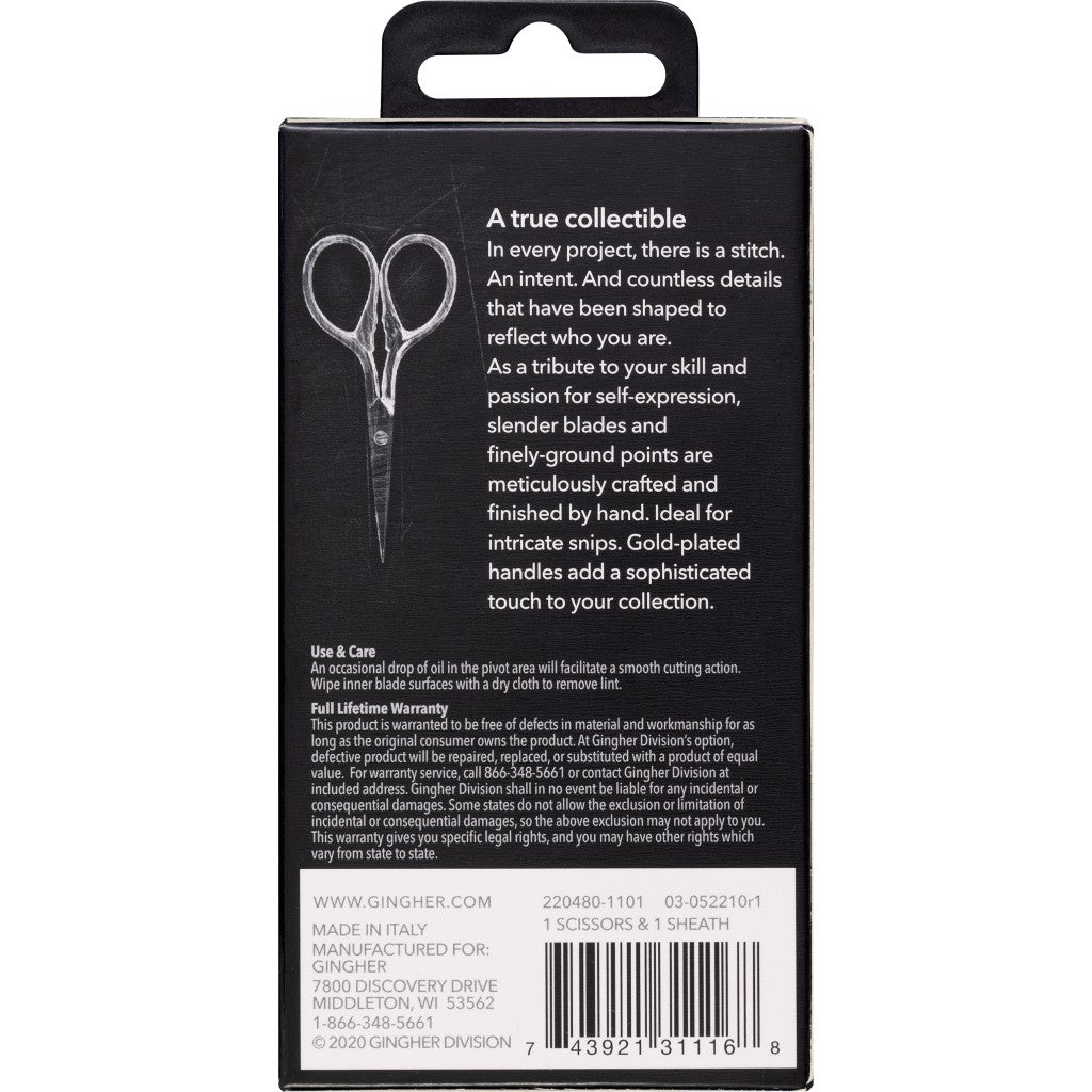 Gingher 3 1/2in Goldhandle Lions Tail Embroidery Scissors - view 2