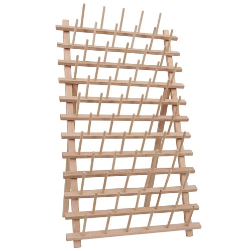 Wooden thread rack holding 66 large cones