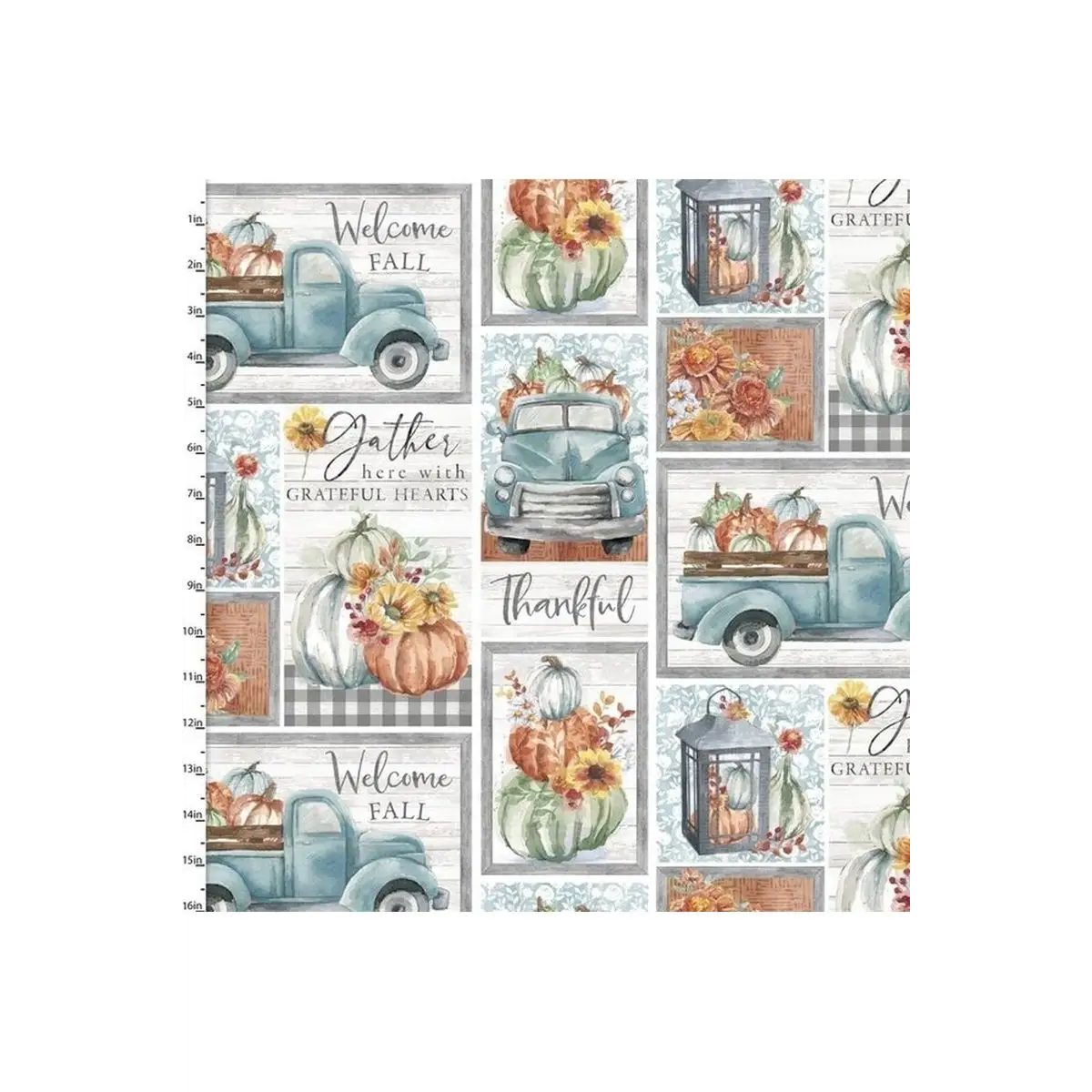 Fabric, 3 Wishes Fabrics, Happy Harvest Collection - Grateful Patchwork