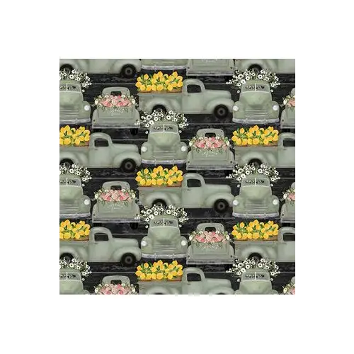 Fabric, 3 Wishes - White Cottage Farm, Farm Fresh Trucks - 20879-Charcoal