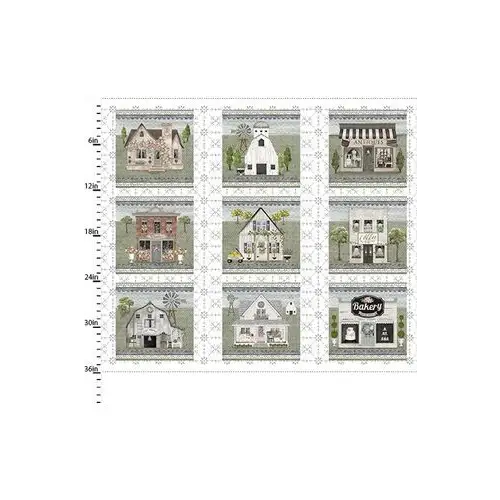 Fabric, 3 Wishes Fabrics, White Cottage Farm, Village 36 inch Panel - 20883-Panel