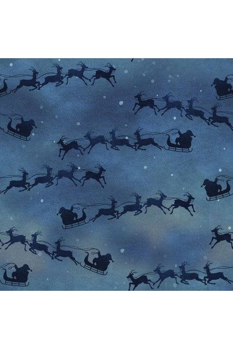 Fabric, "Flying Sleigh" Pattern - A Christmas To Remember By Beth Albert, Blue