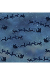 Fabric, "Flying Sleigh" Pattern - A Christmas To Remember By Beth Albert, Blue
