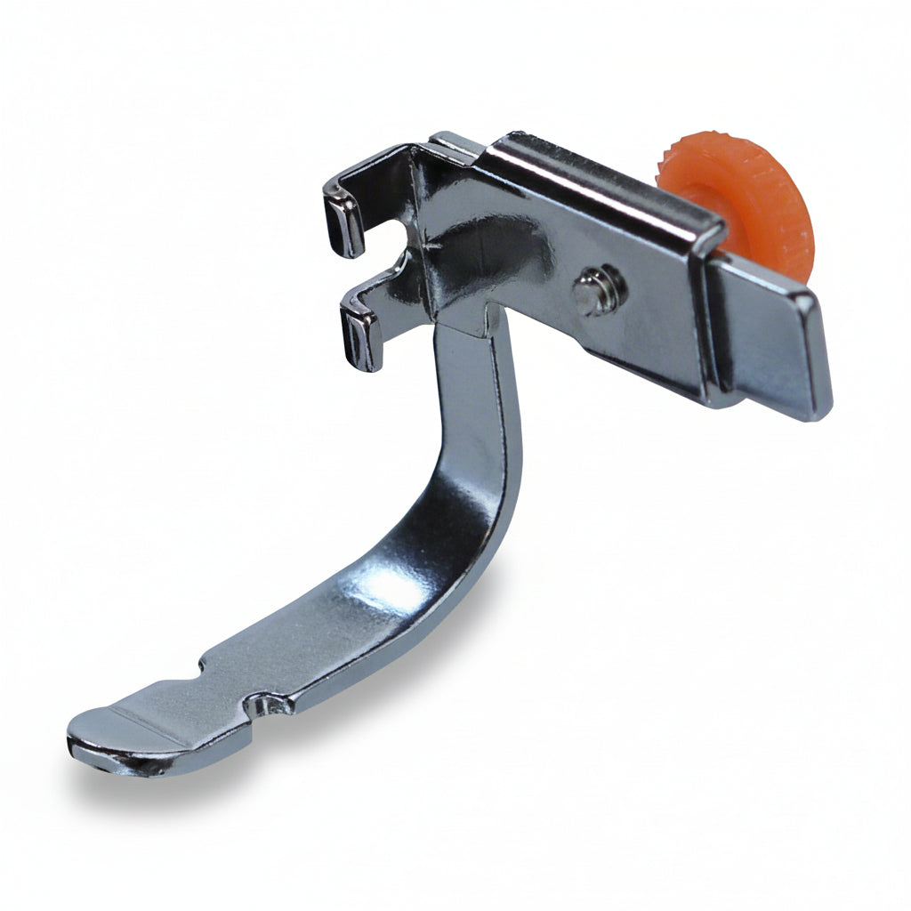 Metal clip with an orange component on a white background