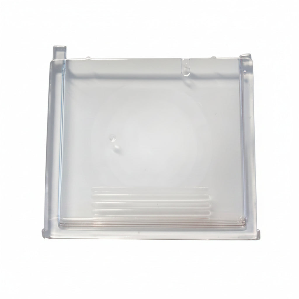 Clear plastic box with a white interior on a white background