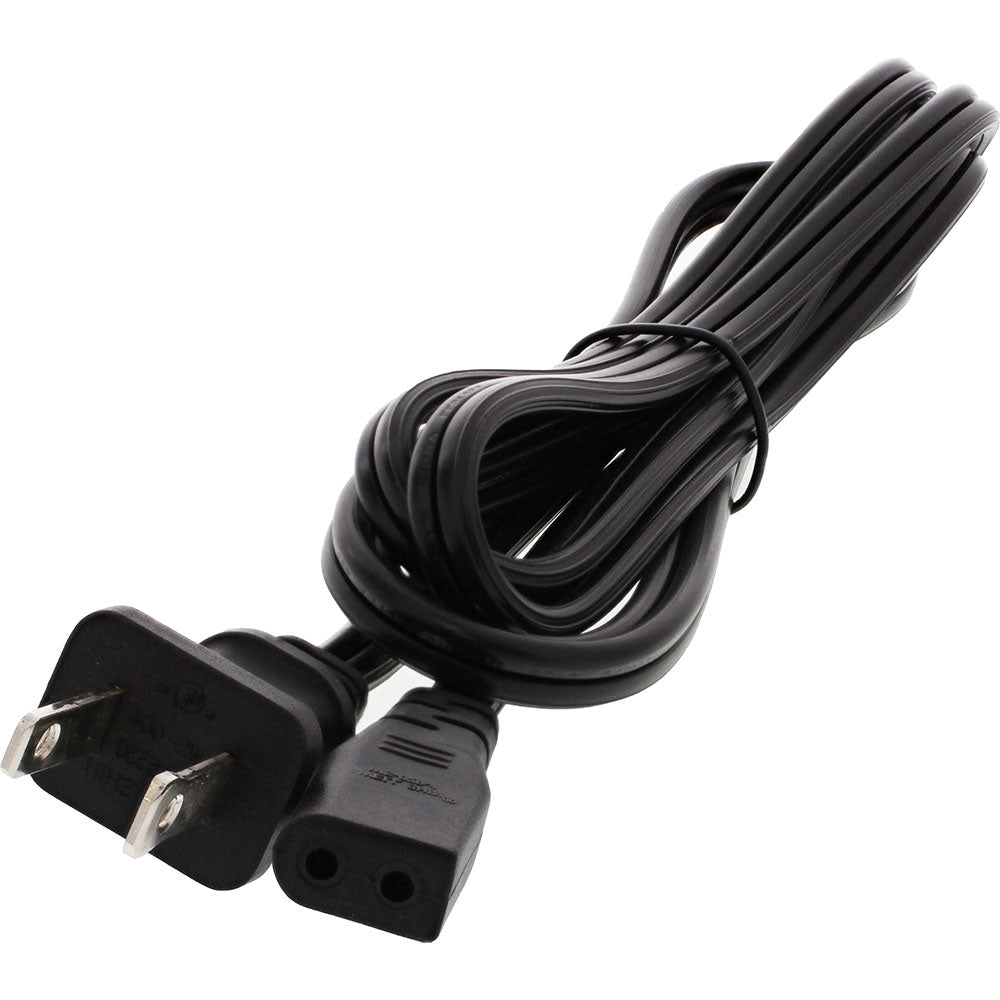 Black power cord with plug on a white background