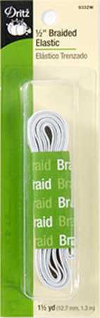 Dritz White Braided Elastic 1/2in x 1-1/2yds
