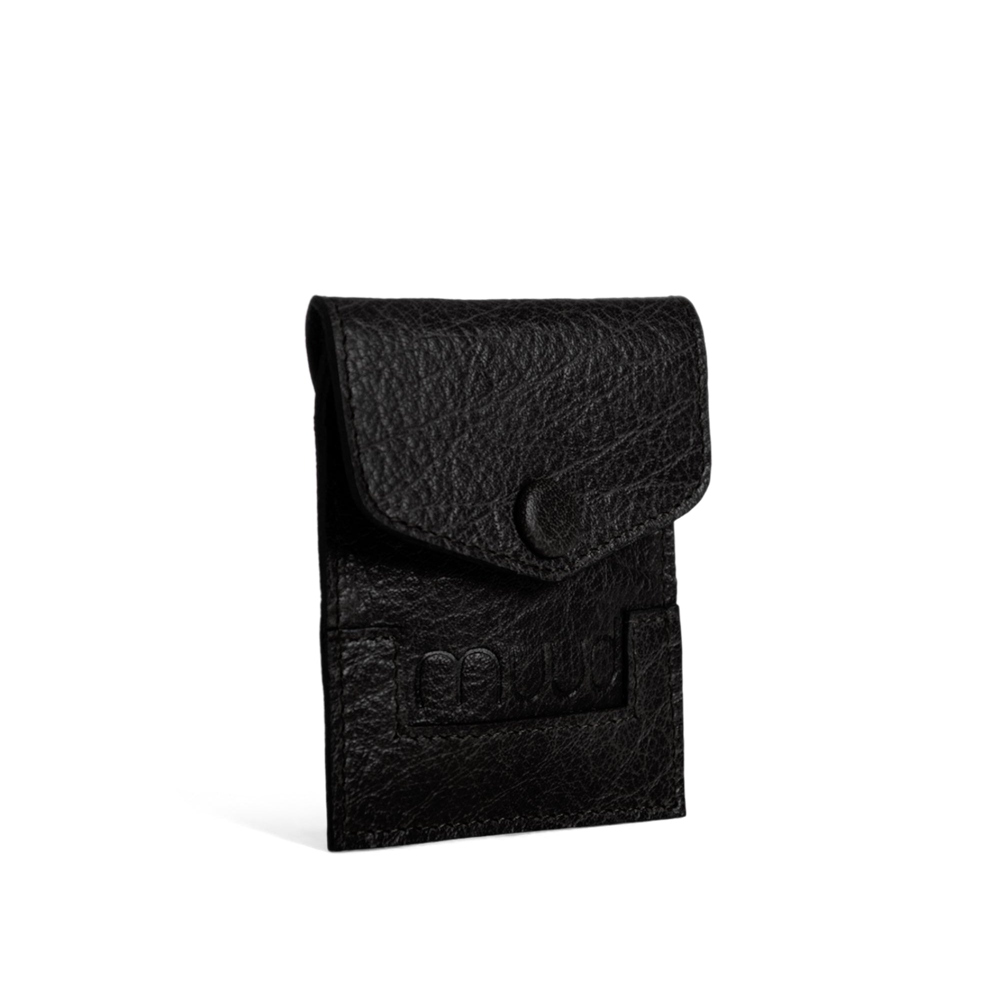 Black leather wallet on a white background