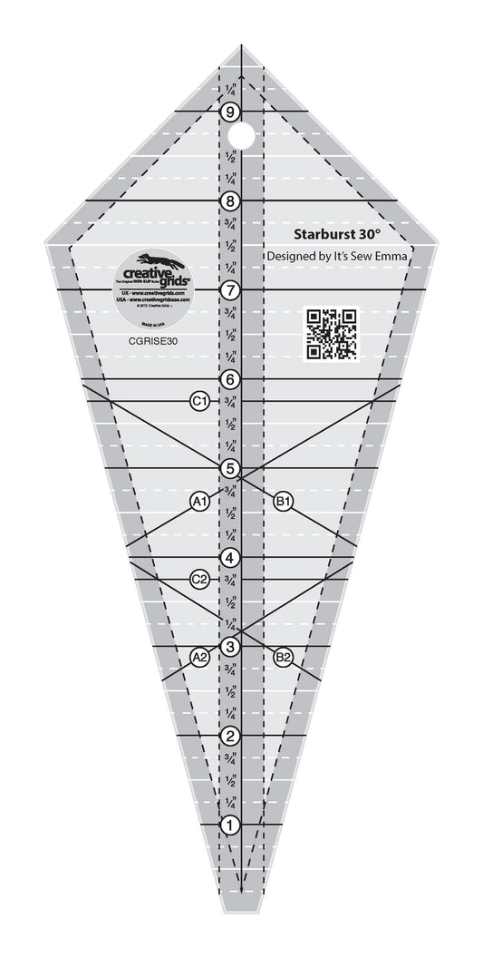Creative Grids Starburst 30 Degree Triangle Quilt 9-1/2in Ruler