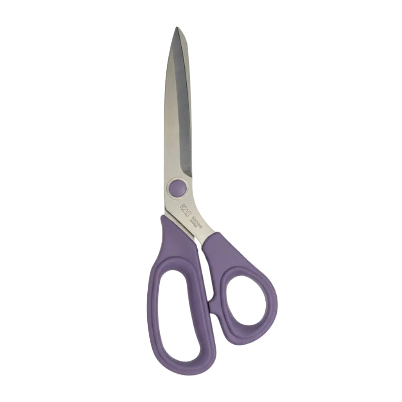 Purple-handled scissors on a white background