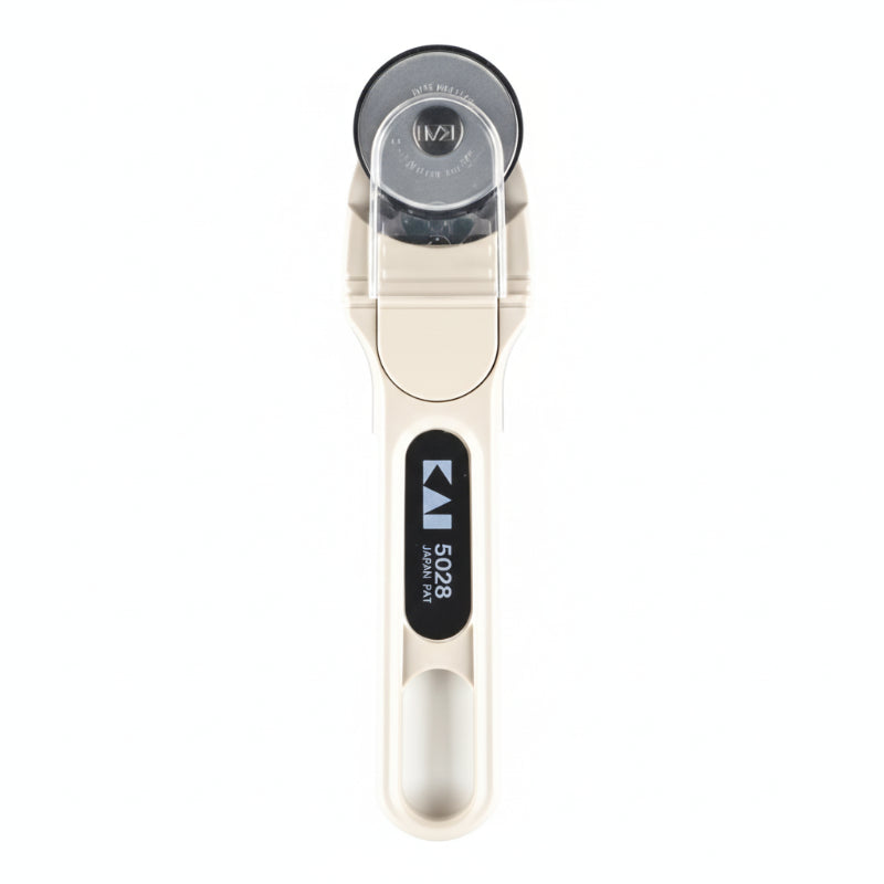 Metallic measuring tool with circular component and brand logo on a white background
