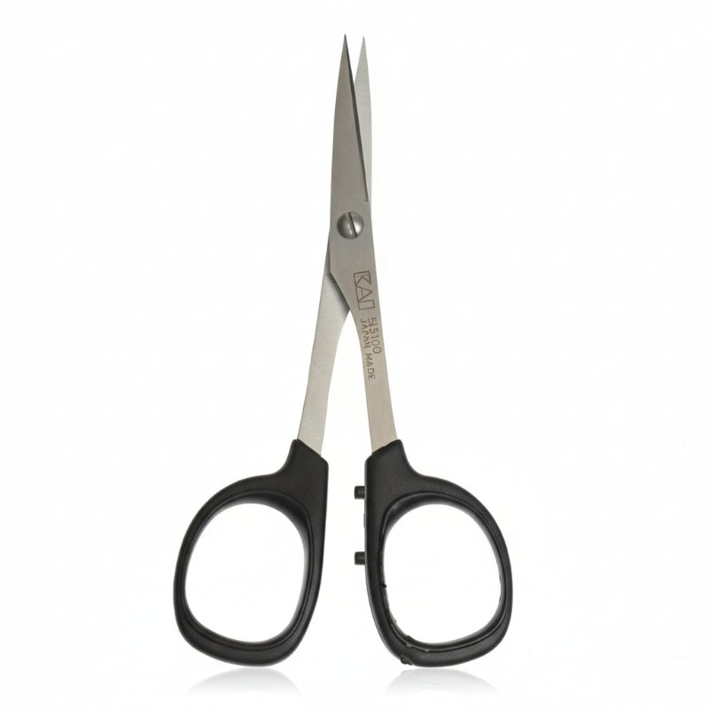 Pair of black-handled scissors on a white background