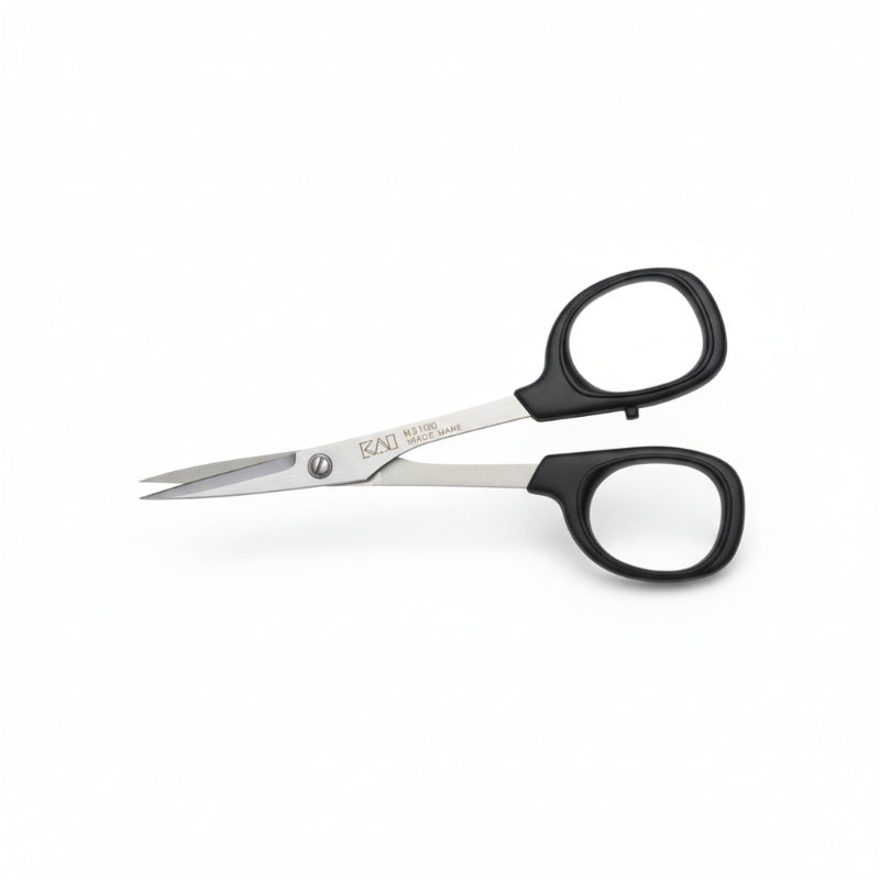 Pair of scissors with black handles on a white background