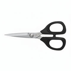 Pair of scissors with black handles on a white background