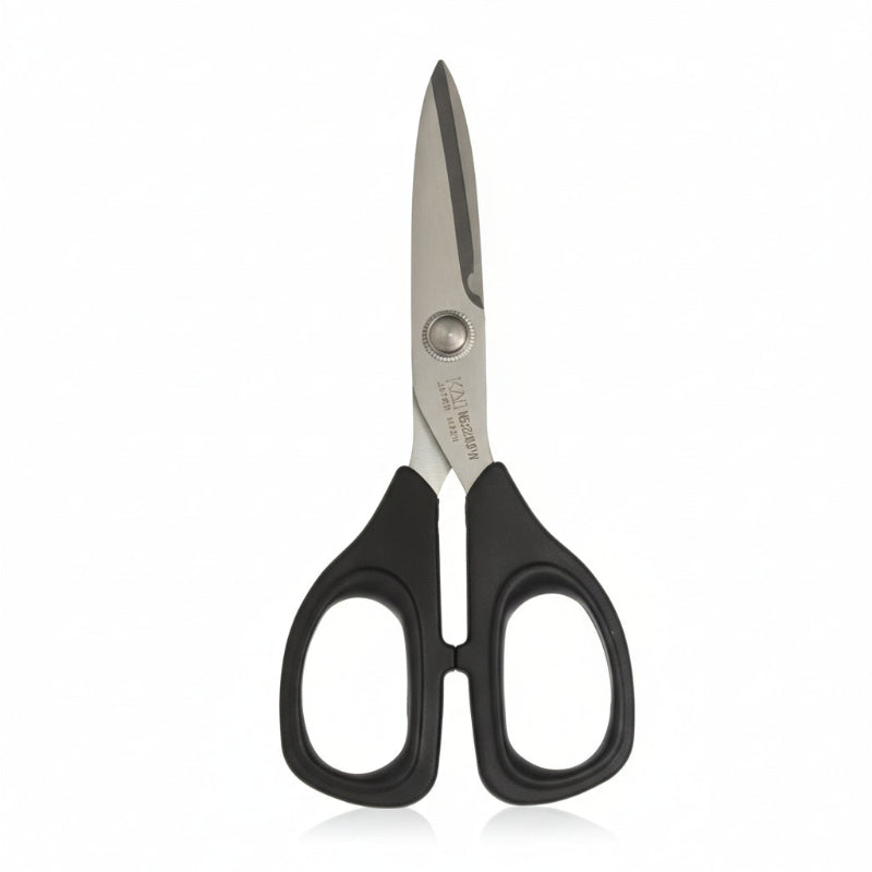 Pair of scissors with black handles on a white background