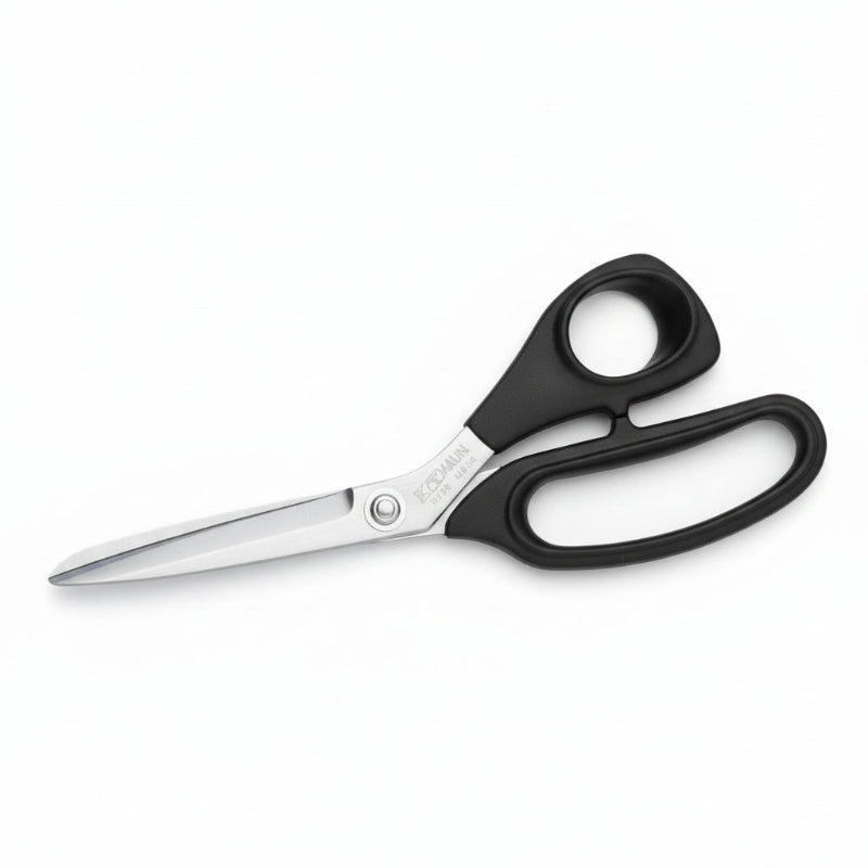 Pair of scissors with black handles on a white background