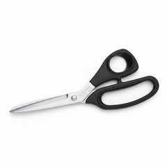Pair of scissors with black handles on a white background