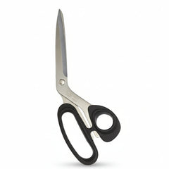 Pair of scissors with black handles on a white background