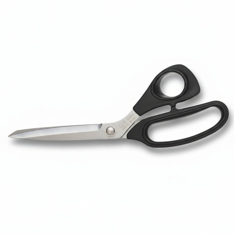 Pair of scissors with black handles on a white background