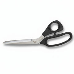 Pair of scissors with black handles on a white background