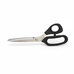 Pair of scissors with black handles on a white background