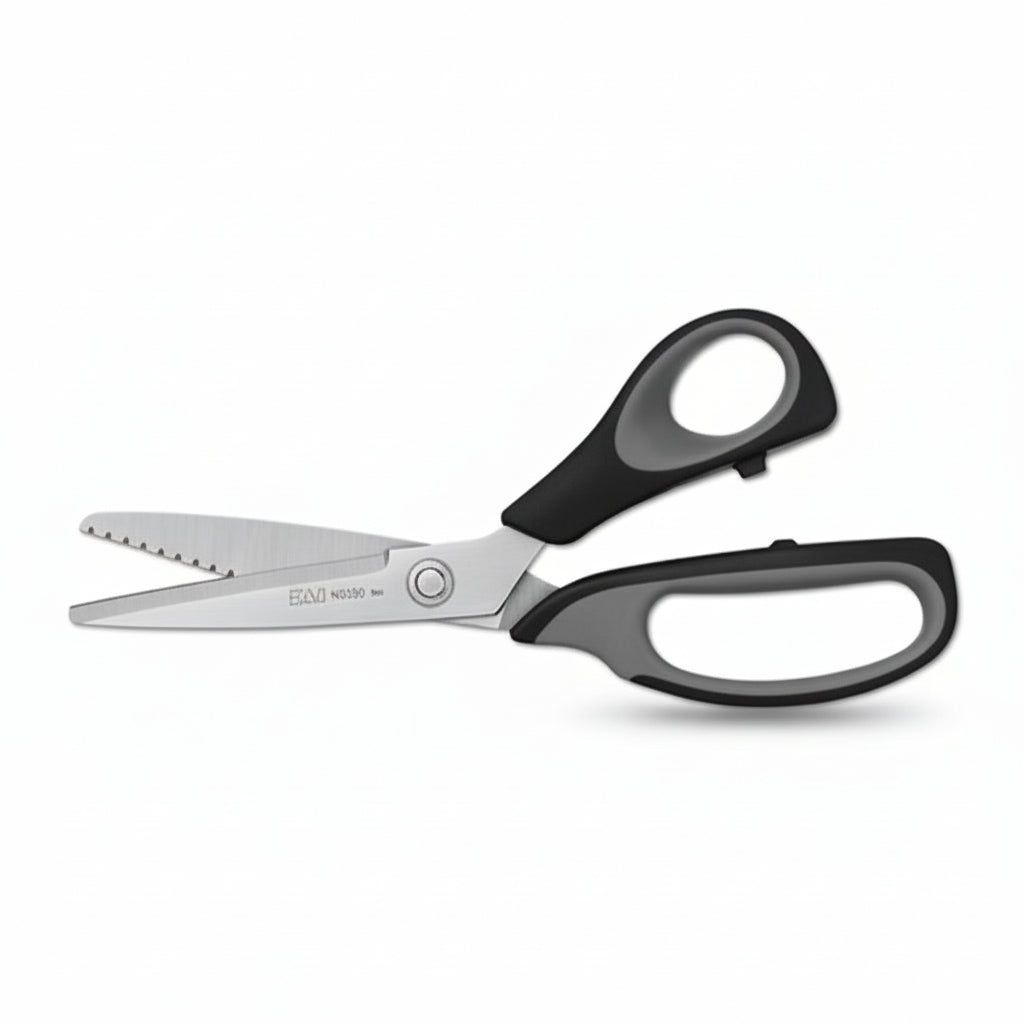 Pair of scissors with black handles on a white background