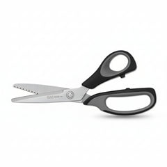 Pair of scissors with black handles on a white background