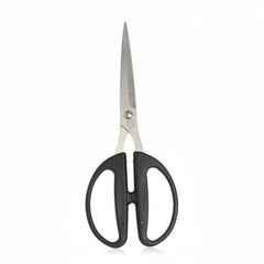Pair of scissors with black handles on a white background
