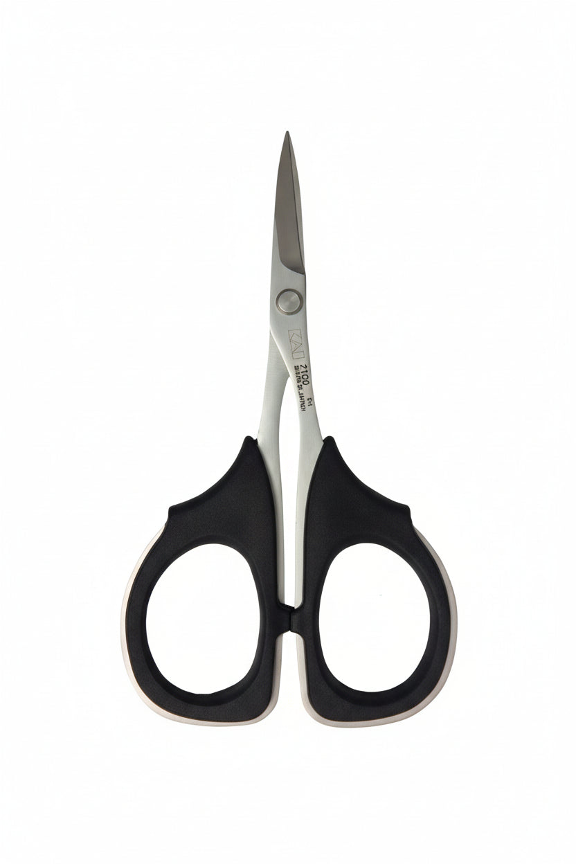 Pair of black-handled scissors on a white background