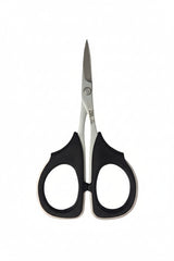 Pair of black-handled scissors on a white background