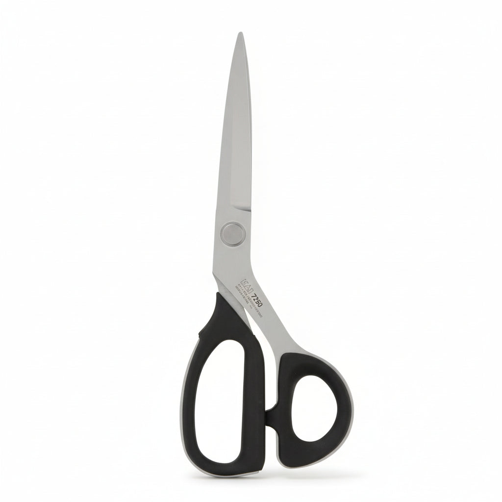 Pair of scissors with black handles on a white background